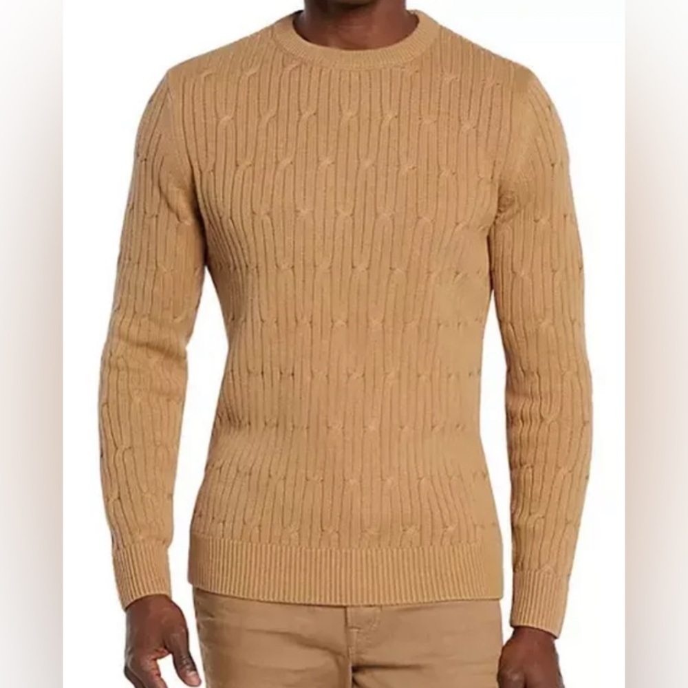 Express Men’s Cable Knit Crewneck Sweater | Camel | NWT | Size Small